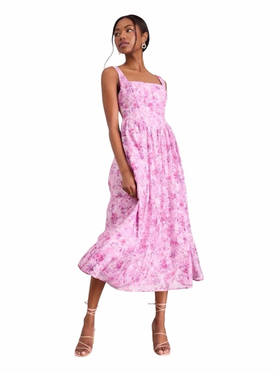 Lulus Dresses & Skirts - Lulus NWT “Colwyn” Light Magenta Floral Jacquard Bustier Midi Dress In Size XL.